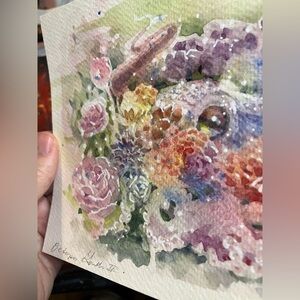 Octopus Original Watercolor Painting Flowers ocean sea Art NEW Artettina Signed